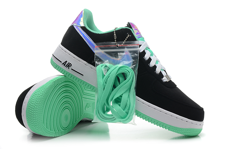 nike air force 1 basse des hommes chaussures noir vert (3)